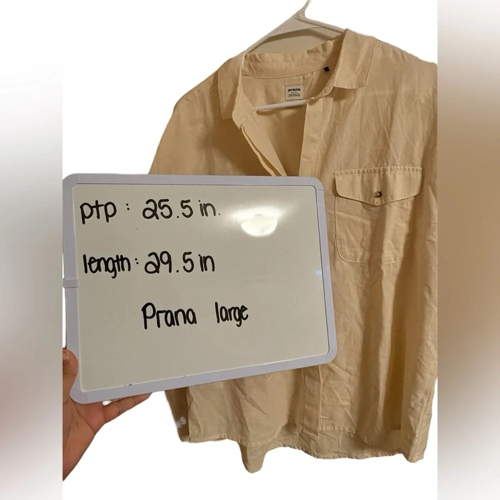 Prana Womens Cream Button Down Shirt Large - Picture 8 of 8